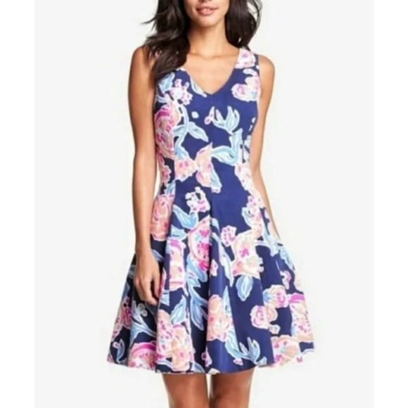 Lily Pulitzer Floral Fit and Flare Dress Sleeveless V-Neck Party Cocktail Dress - Picture 1 of 11